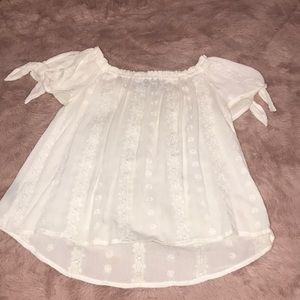 White off the shoulder BY&BY shirt